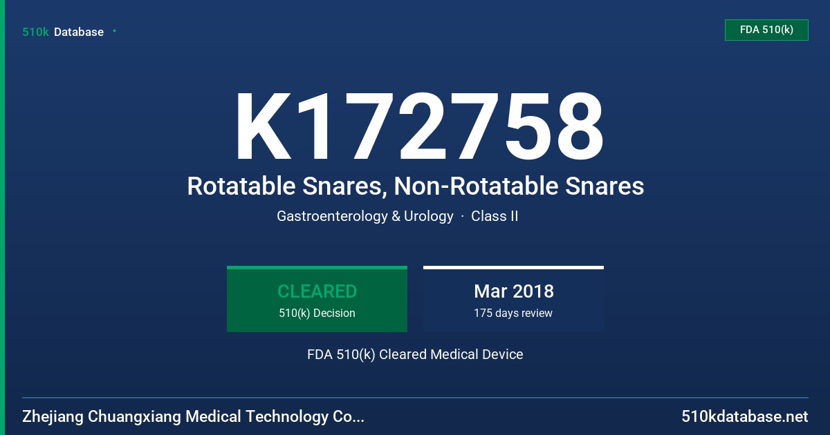 K172758 Rotatable Snares, Non-Rotatable Snares FDA 510(k) Cleared Medical Device