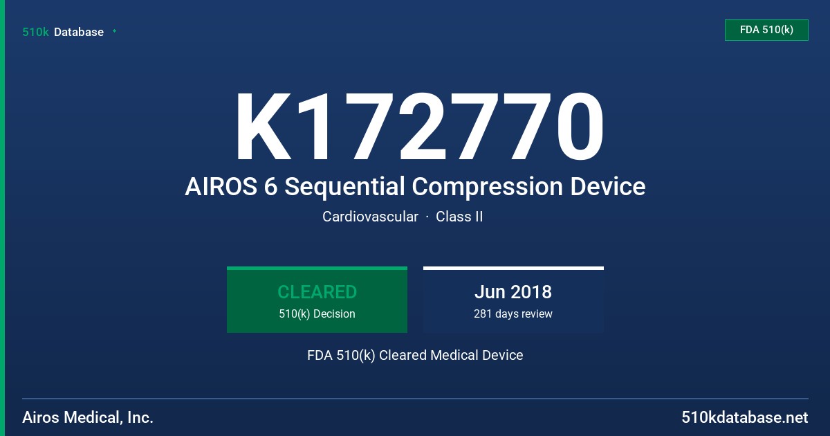 K172770 AIROS 6 Sequential Compression Device FDA 510(k) Cleared Medical Device