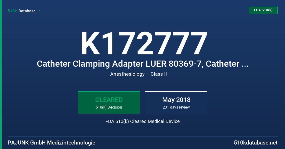 K172777 Catheter Clamping Adapter LUER 80369-7, Catheter Clamping Adapter NRFit 80369-7 FDA 510(k) Cleared Medical Device