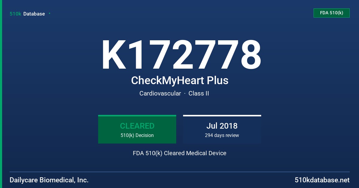K172778 CheckMyHeart Plus FDA 510(k) Cleared Medical Device
