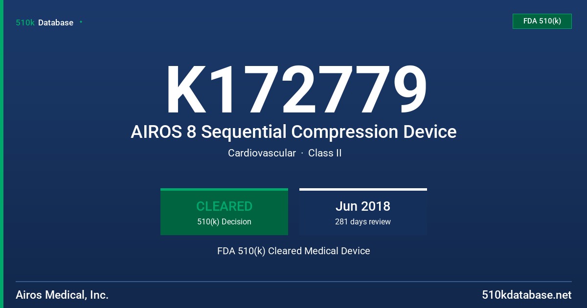 K172779 AIROS 8 Sequential Compression Device FDA 510(k) Cleared Medical Device