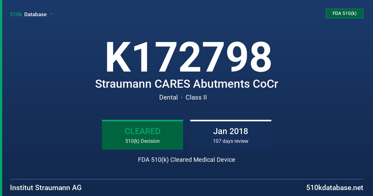 K172798 Straumann CARES Abutments CoCr FDA 510(k) Cleared Medical Device