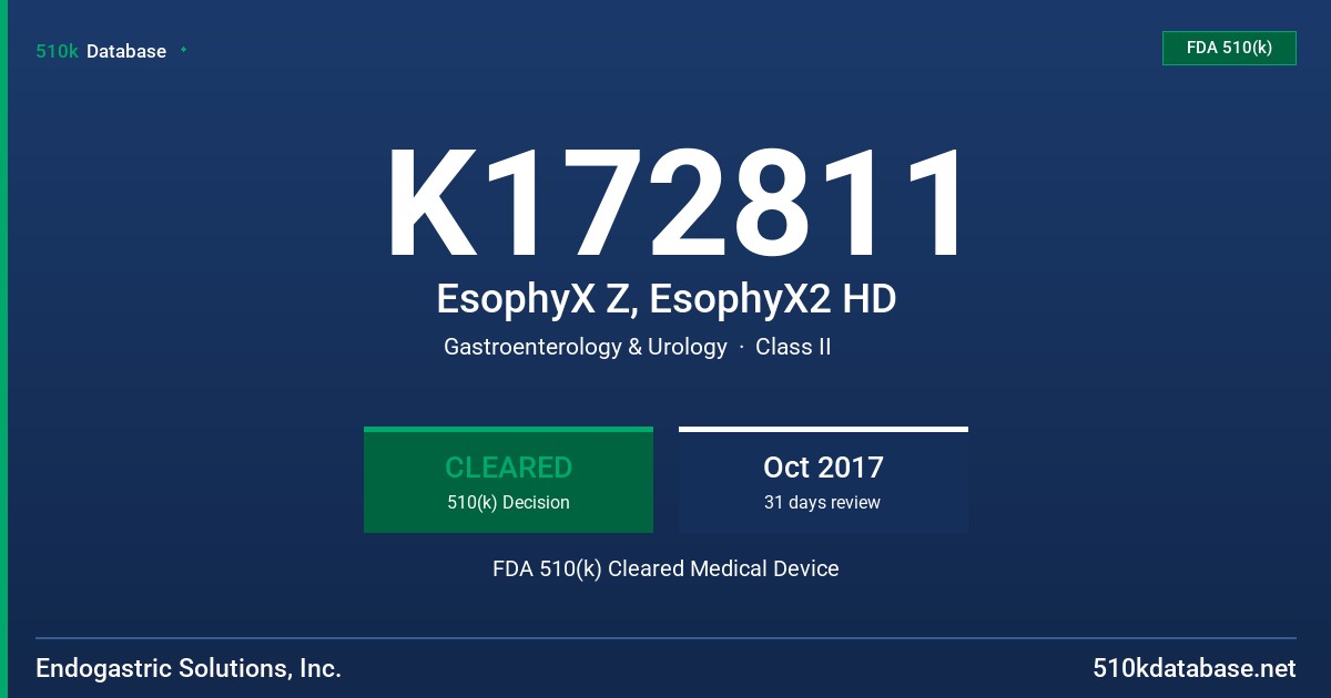 K172811 EsophyX Z, EsophyX2 HD FDA 510(k) Cleared Medical Device