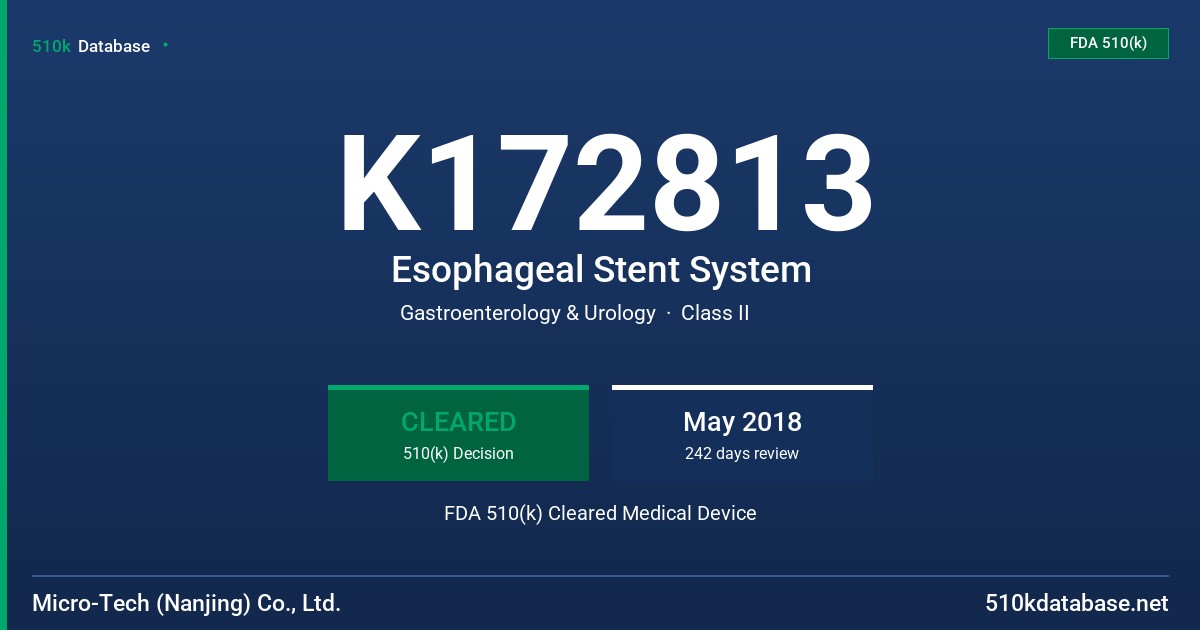 K172813 Esophageal Stent System FDA 510(k) Cleared Medical Device