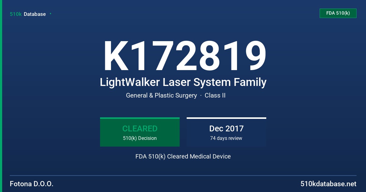 K172819 LightWalker Laser System Family FDA 510(k) Cleared Medical Device