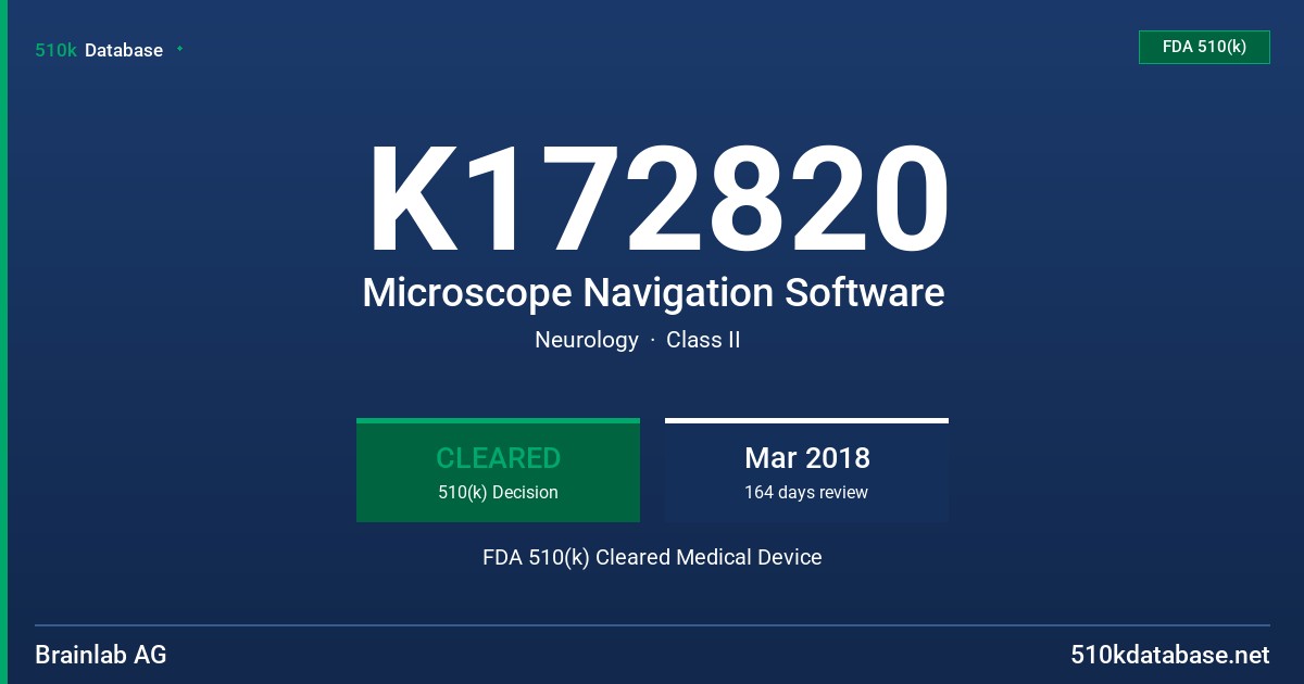 K172820 Microscope Navigation Software FDA 510(k) Cleared Medical Device