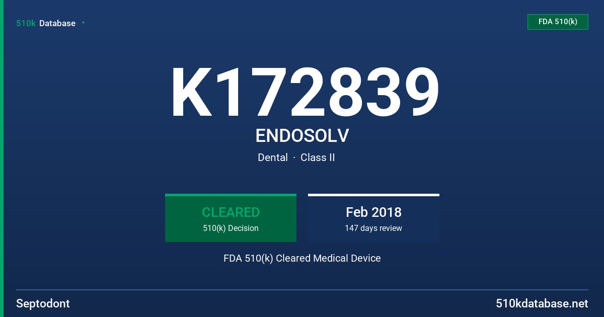 K172839 ENDOSOLV FDA 510(k) Cleared Medical Device