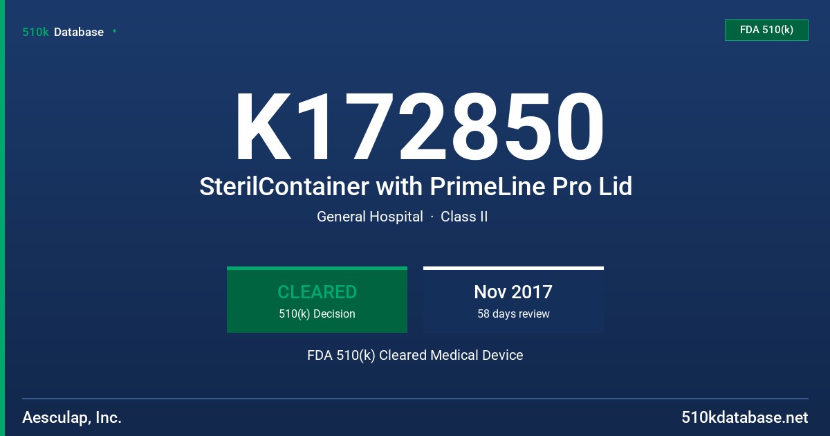 K172850 SterilContainer with PrimeLine Pro Lid FDA 510(k) Cleared Medical Device