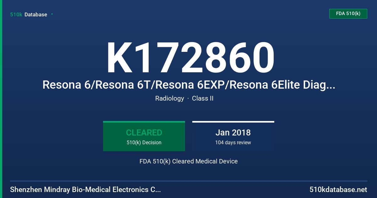 K172860 Resona 6/Resona 6T/Resona 6EXP/Resona 6Elite Diagnostic Ultrasound System/Resona 6S/Resona 6PRO/Resona 6OB Diagnostic Ultrasound System /Resona 5/Resona 5T/Resona 5EXP/Resona 5Elite Diagnostic Ultrasound System FDA 510(k) Cleared Medical Device