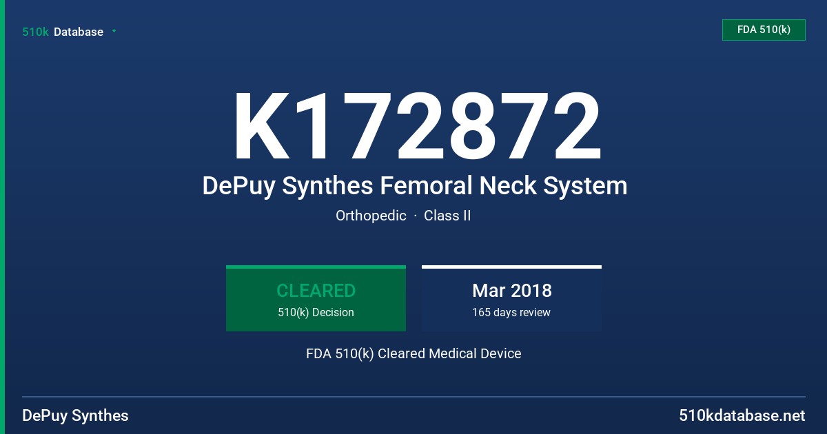 K172872 DePuy Synthes Femoral Neck System FDA 510(k) Cleared Medical Device