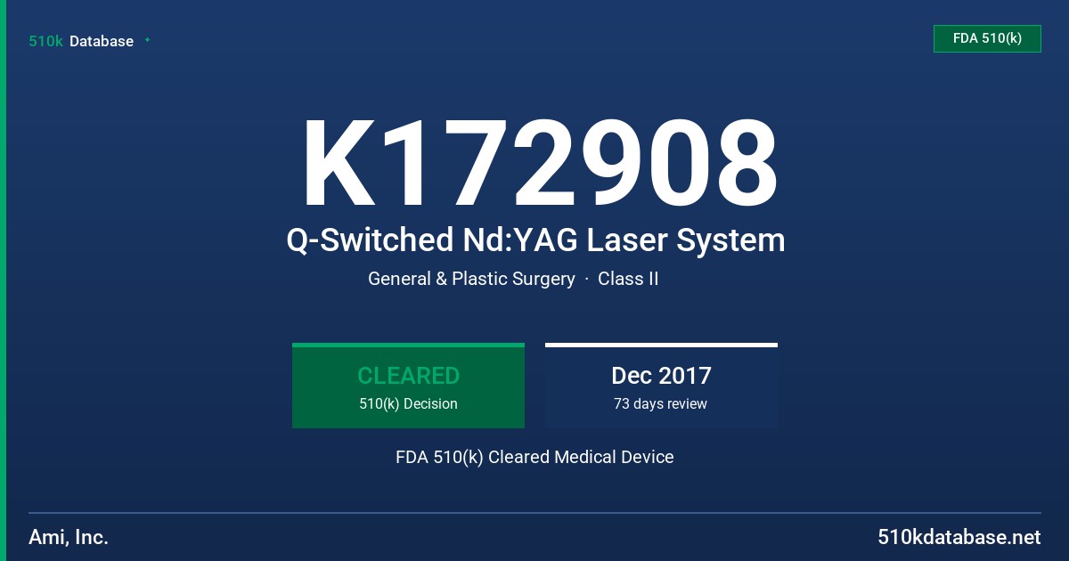 K172908 Q-Switched Nd:YAG Laser System FDA 510(k) Cleared Medical Device
