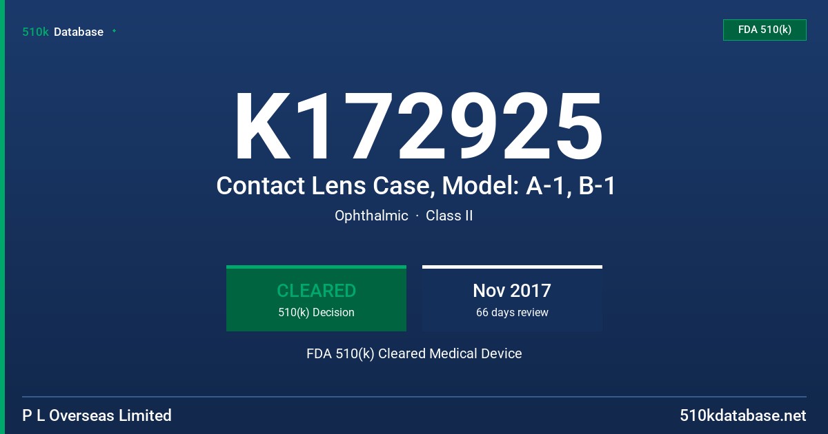K172925 Contact Lens Case, Model: A-1, B-1 FDA 510(k) Cleared Medical Device