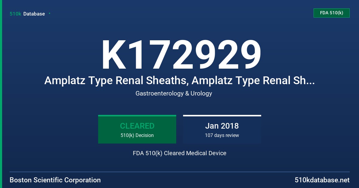 K172929 Amplatz Type Renal Sheaths, Amplatz Type Renal Sheath Set, and Clear Renal Sheath FDA 510(k) Cleared Medical Device