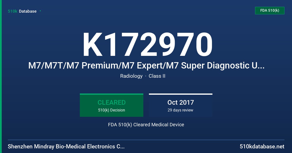 K172970 M7/M7T/M7 Premium/M7 Expert/M7 Super Diagnostic Ultrasound FDA 510(k) Cleared Medical Device