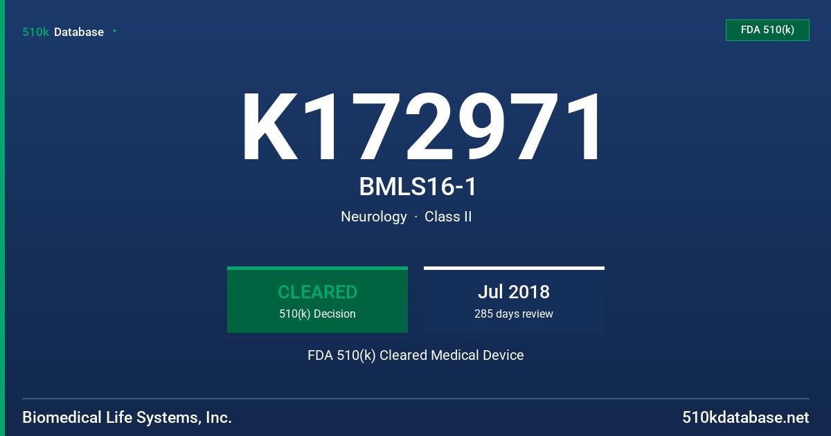K172971 BMLS16-1 FDA 510(k) Cleared Medical Device