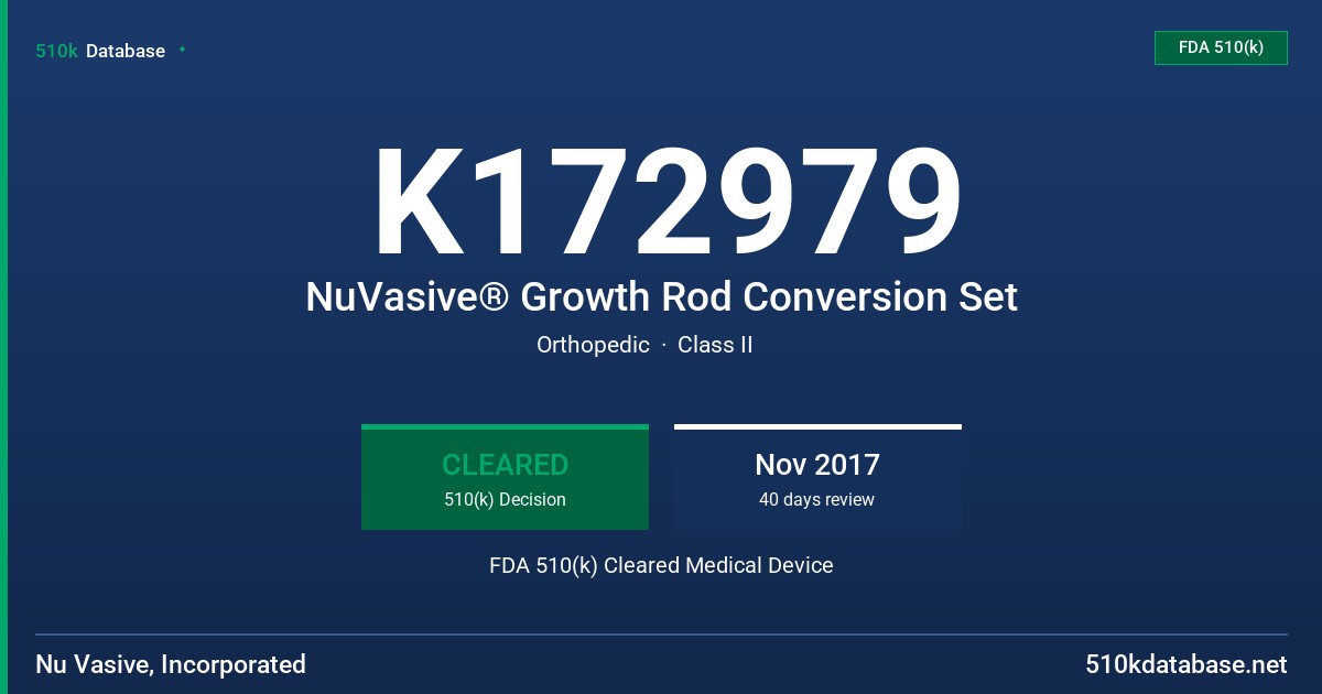 K172979 NuVasive® Growth Rod Conversion Set FDA 510(k) Cleared Medical Device