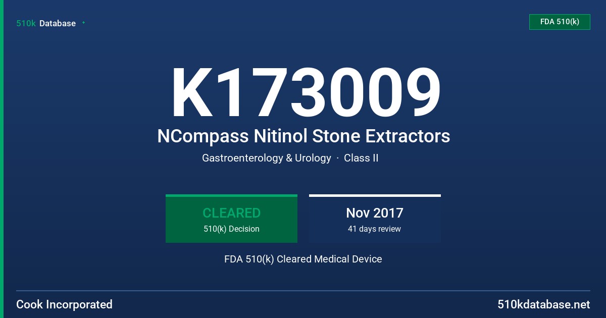 K173009 NCompass Nitinol Stone Extractors FDA 510(k) Cleared Medical Device