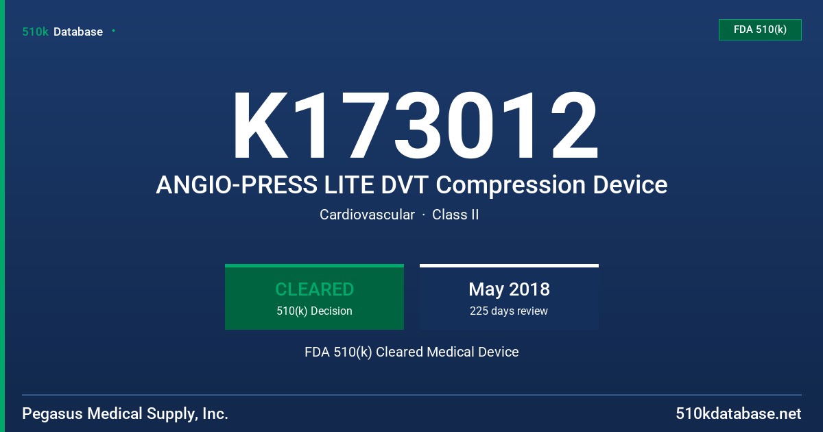 K173012 ANGIO-PRESS LITE DVT Compression Device FDA 510(k) Cleared Medical Device