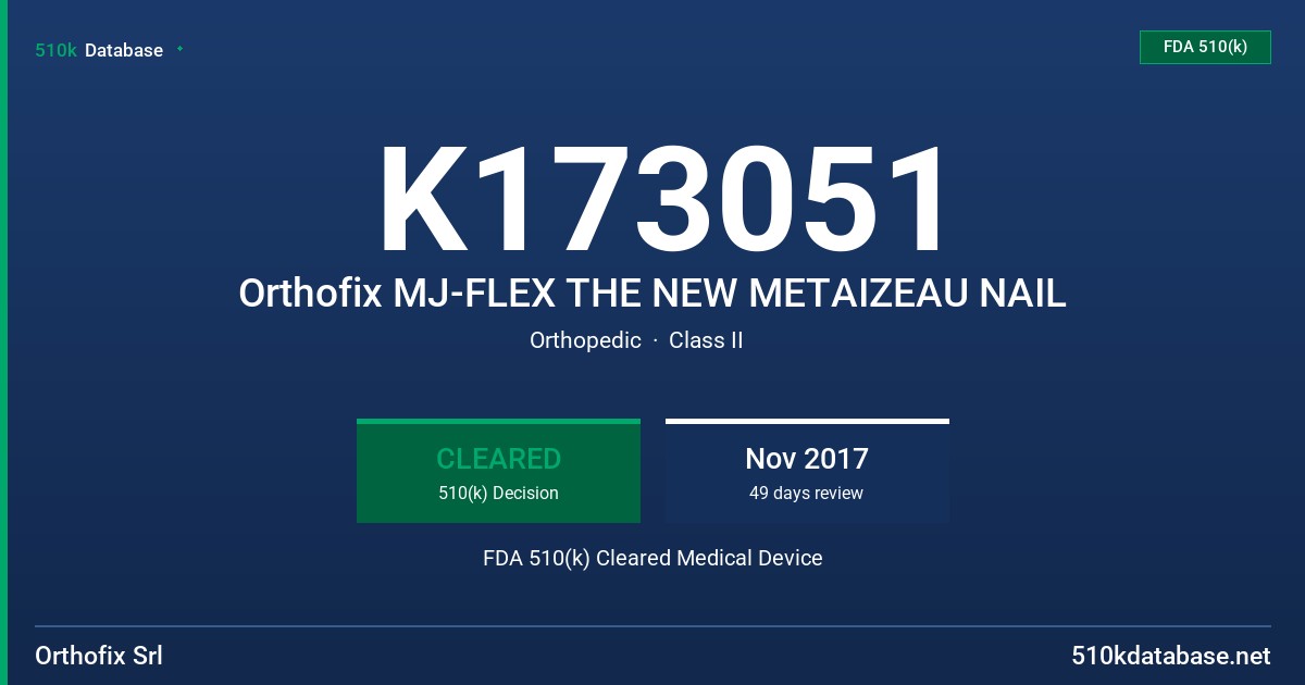 K173051 Orthofix MJ-FLEX THE NEW METAIZEAU NAIL FDA 510(k) Cleared Medical Device