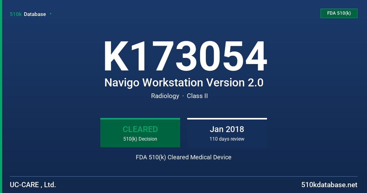 K173054 Navigo Workstation Version 2.0 FDA 510(k) Cleared Medical Device