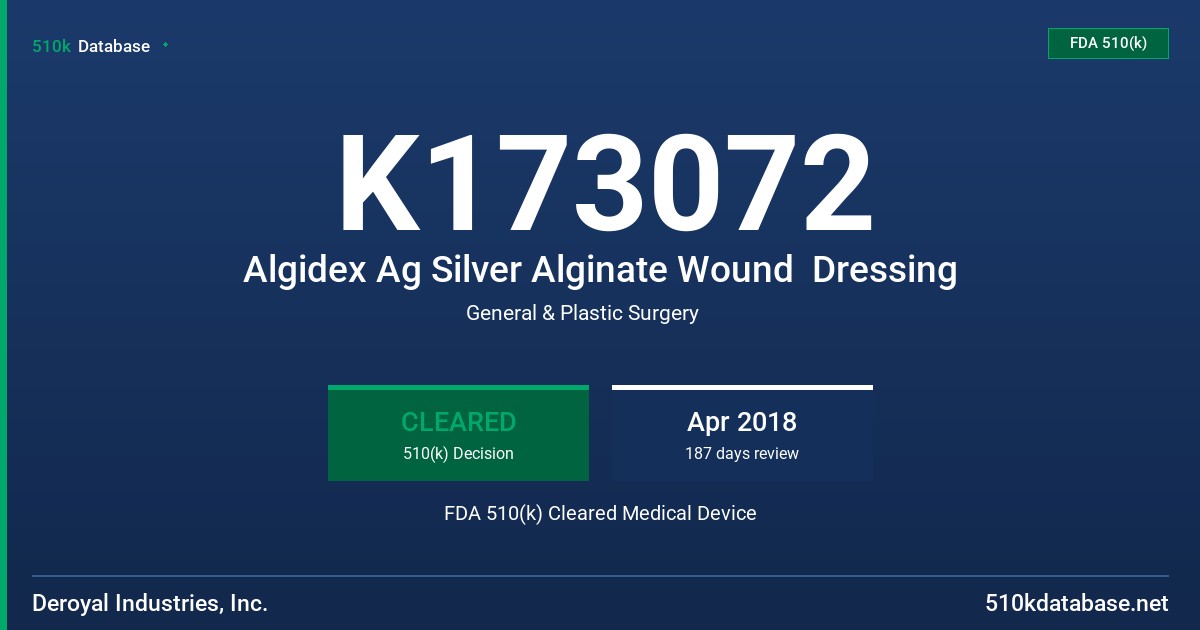 K173072 Algidex Ag Silver Alginate Wound  Dressing FDA 510(k) Cleared Medical Device