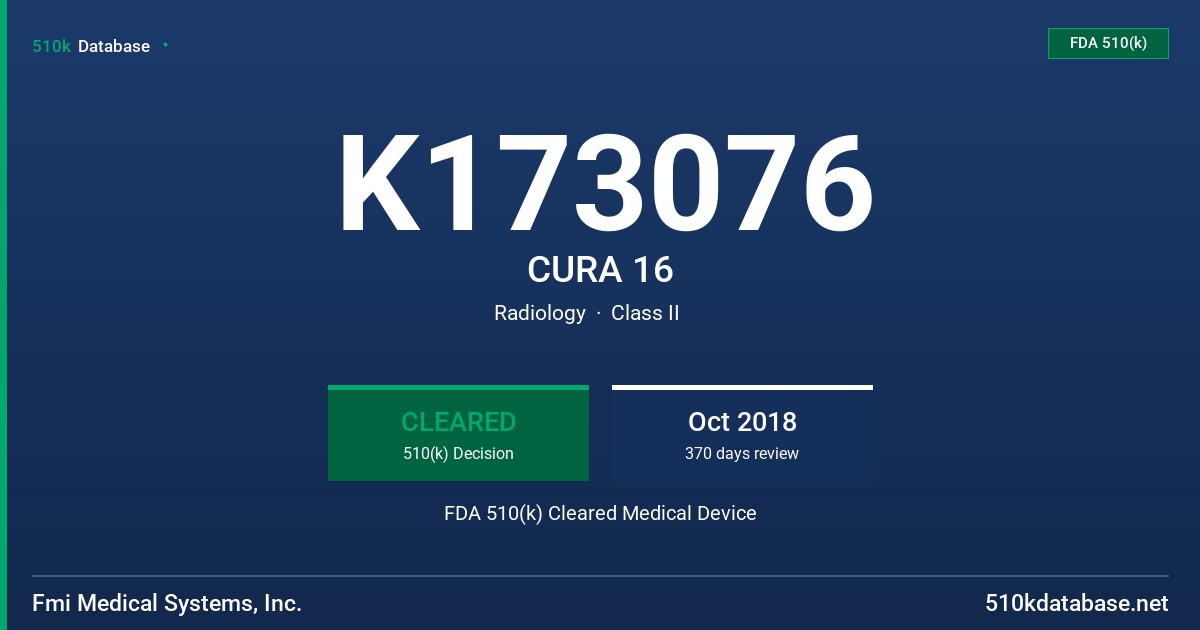 K173076 CURA 16 FDA 510(k) Cleared Medical Device
