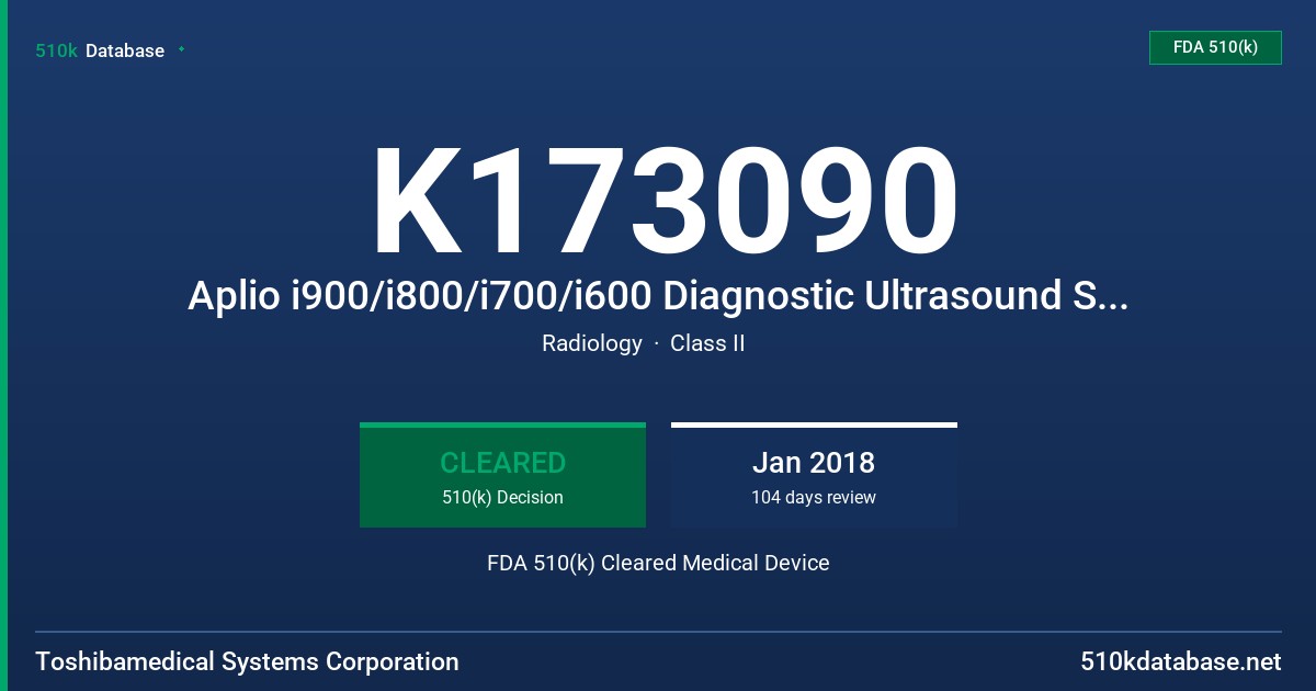 K173090 Aplio i900/i800/i700/i600 Diagnostic Ultrasound System, V2.4 FDA 510(k) Cleared Medical Device