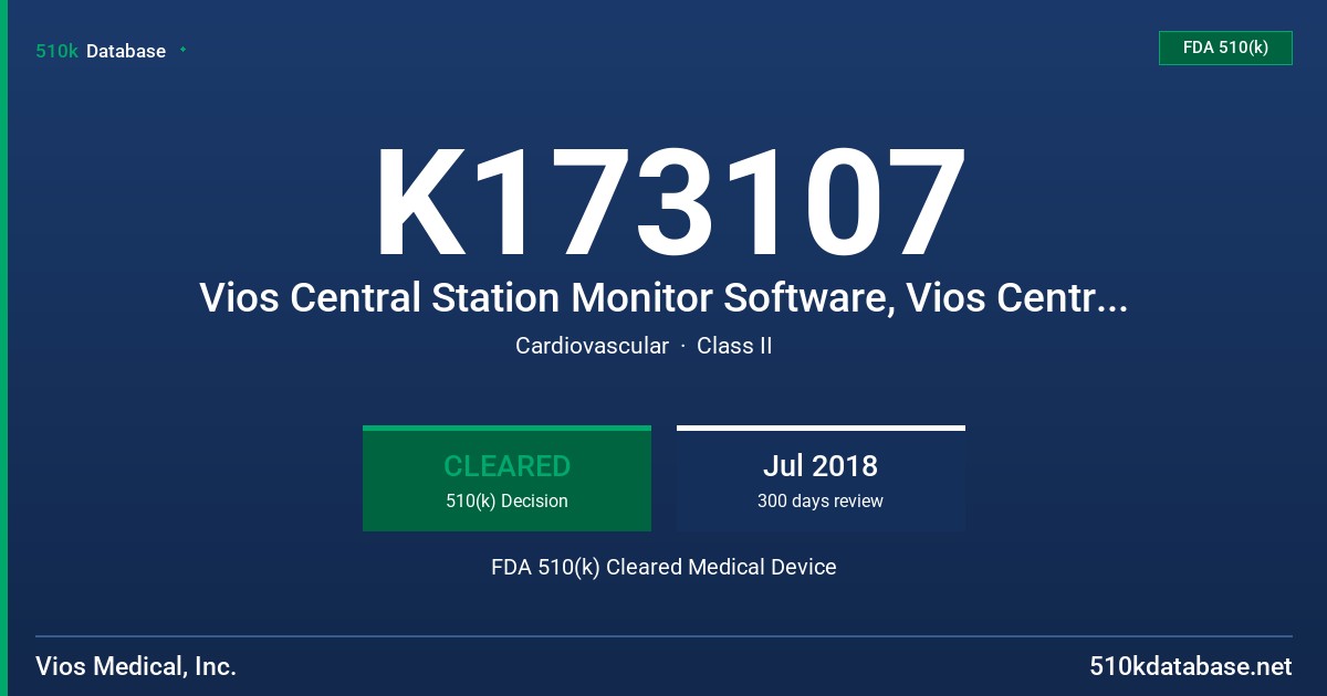 K173107 Vios Central Station Monitor Software, Vios Central Server Software FDA 510(k) Cleared Medical Device