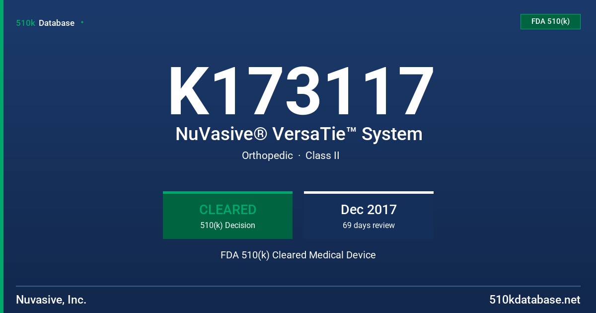 K173117 NuVasive® VersaTie™ System FDA 510(k) Cleared Medical Device