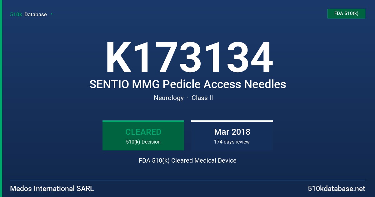 K173134 SENTIO MMG Pedicle Access Needles FDA 510(k) Cleared Medical Device