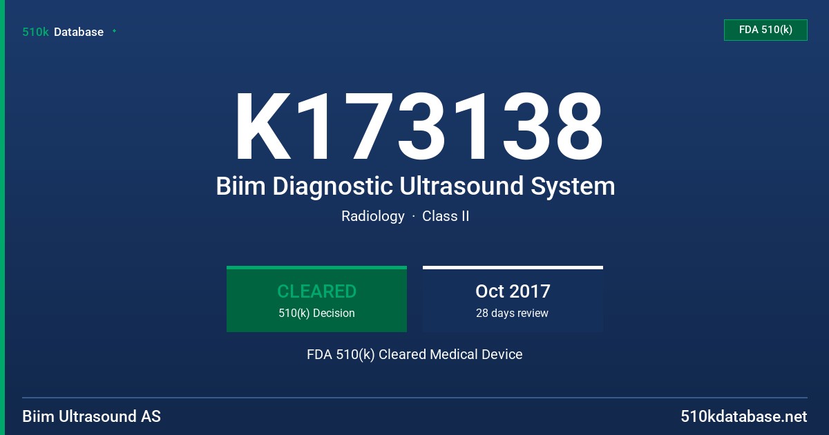 K173138 Biim Diagnostic Ultrasound System FDA 510(k) Cleared Medical Device