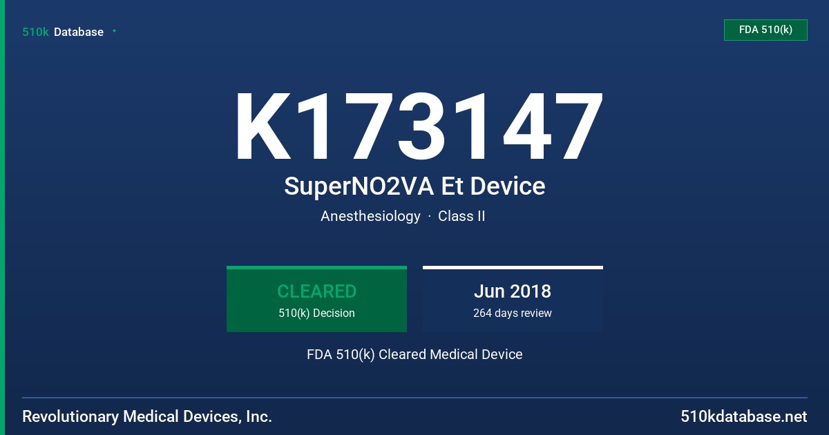 K173147 SuperNO2VA Et Device FDA 510(k) Cleared Medical Device