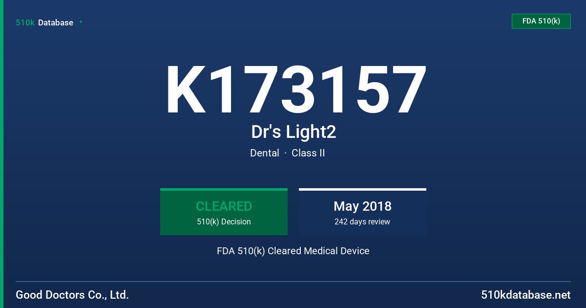 K173157 Dr's Light2 FDA 510(k) Cleared Medical Device