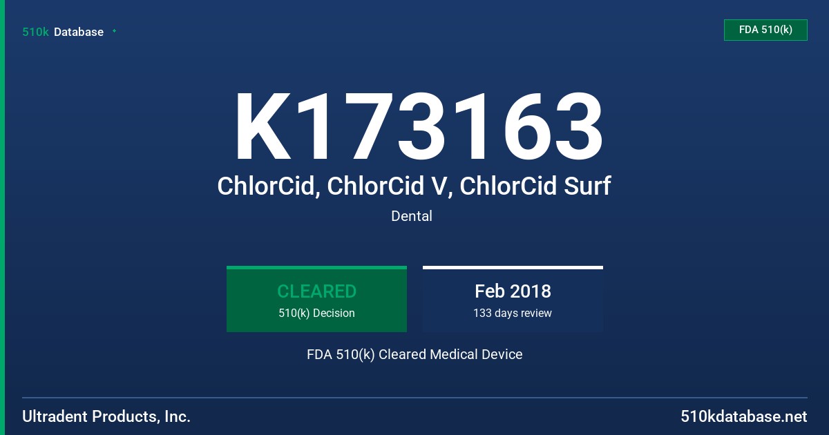 K173163 ChlorCid, ChlorCid V, ChlorCid Surf FDA 510(k) Cleared Medical Device