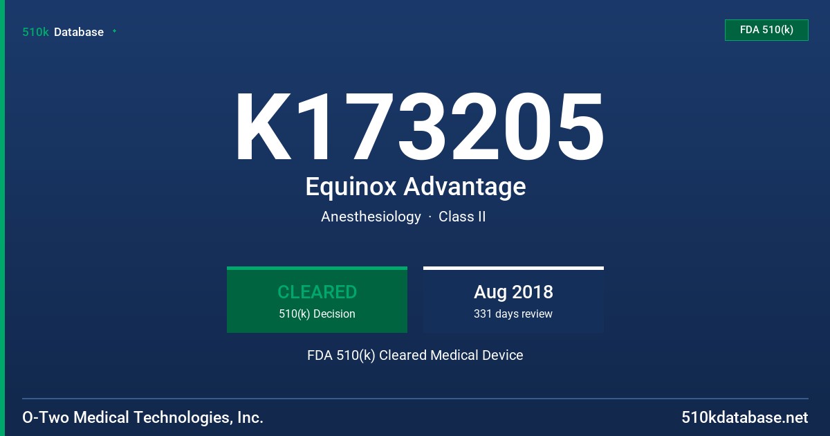 K173205 Equinox Advantage FDA 510(k) Cleared Medical Device