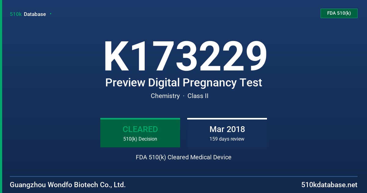 K173229 Preview Digital Pregnancy Test FDA 510(k) Cleared Medical Device