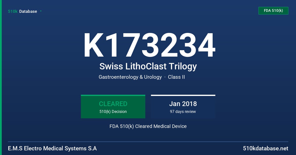 K173234 Swiss LithoClast Trilogy FDA 510(k) Cleared Medical Device
