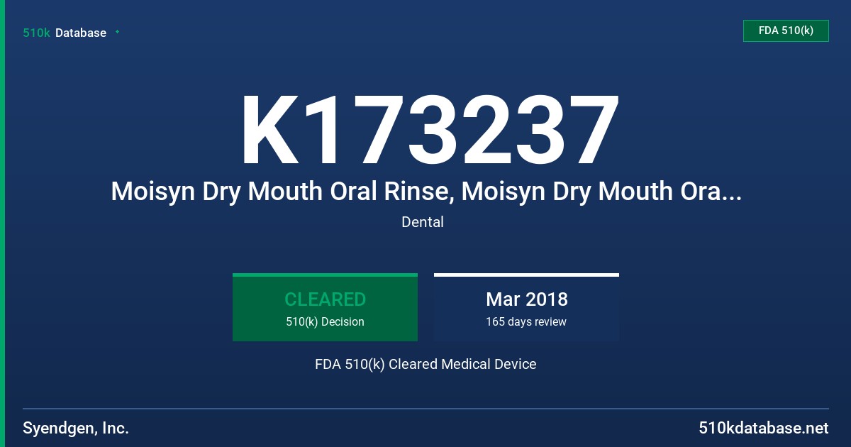 K173237 Moisyn Dry Mouth Oral Rinse, Moisyn Dry Mouth Oral Mist, Moisyn Free Dry Mouth Oral Rinse, Moisyn Free Dry Mouth Oral Mist FDA 510(k) Cleared Medical Device