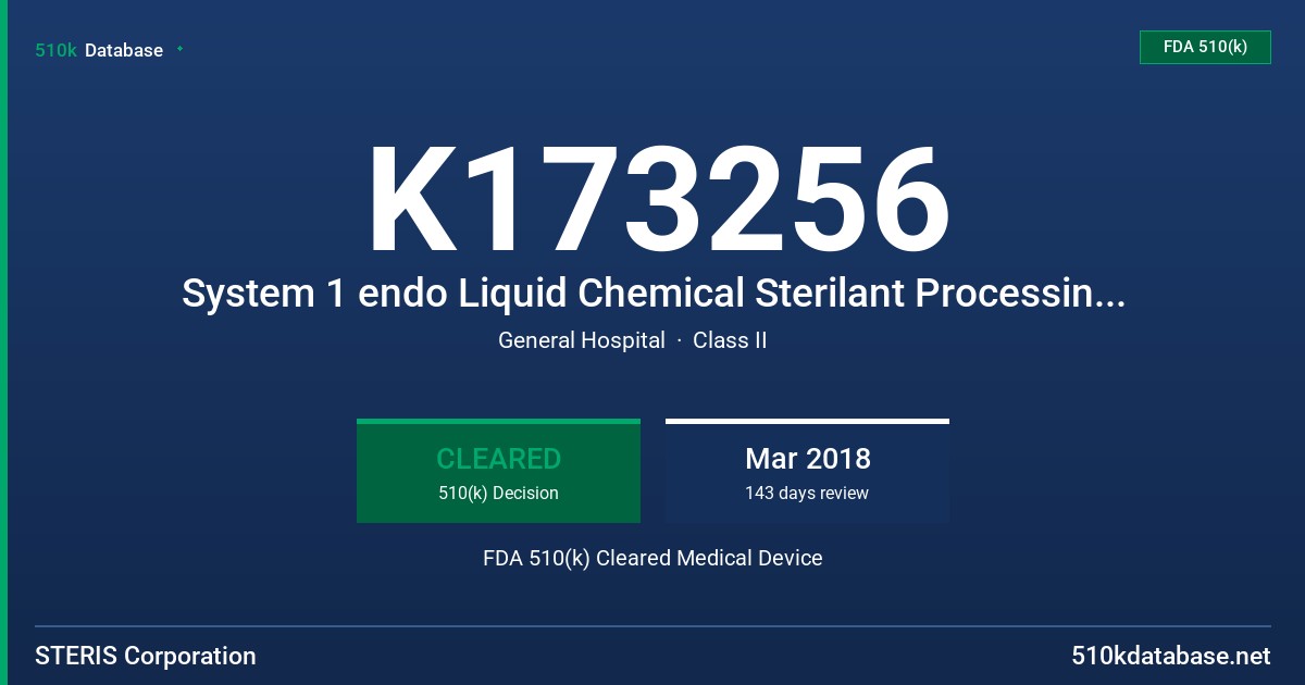 K173256 System 1 endo Liquid Chemical Sterilant Processing System FDA 510(k) Cleared Medical Device