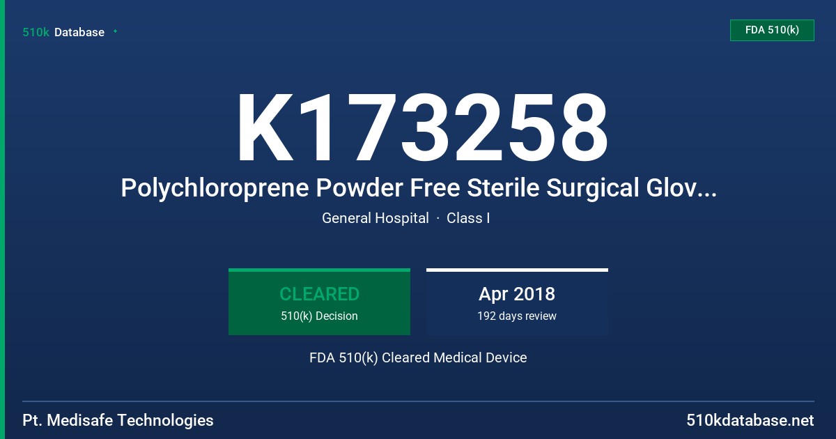 K173258 Polychloroprene Powder Free Sterile Surgical Gloves, White, Tested for Use with Chemotherapy FDA 510(k) Cleared Medical Device