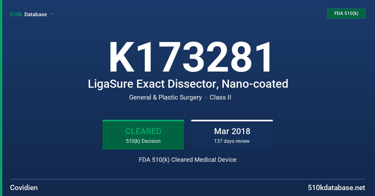 K173281 LigaSure Exact Dissector, Nano-coated FDA 510(k) Cleared Medical Device
