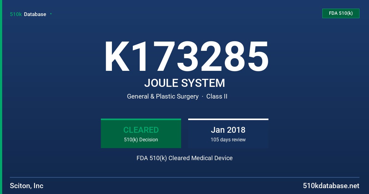 K173285 JOULE SYSTEM FDA 510(k) Cleared Medical Device