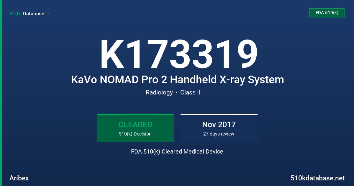 K173319 KaVo NOMAD Pro 2 Handheld X-ray System FDA 510(k) Cleared Medical Device