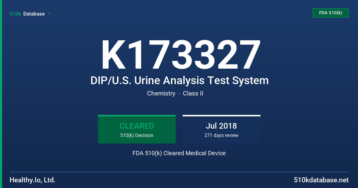 K173327 DIP/U.S. Urine Analysis Test System FDA 510(k) Cleared Medical Device
