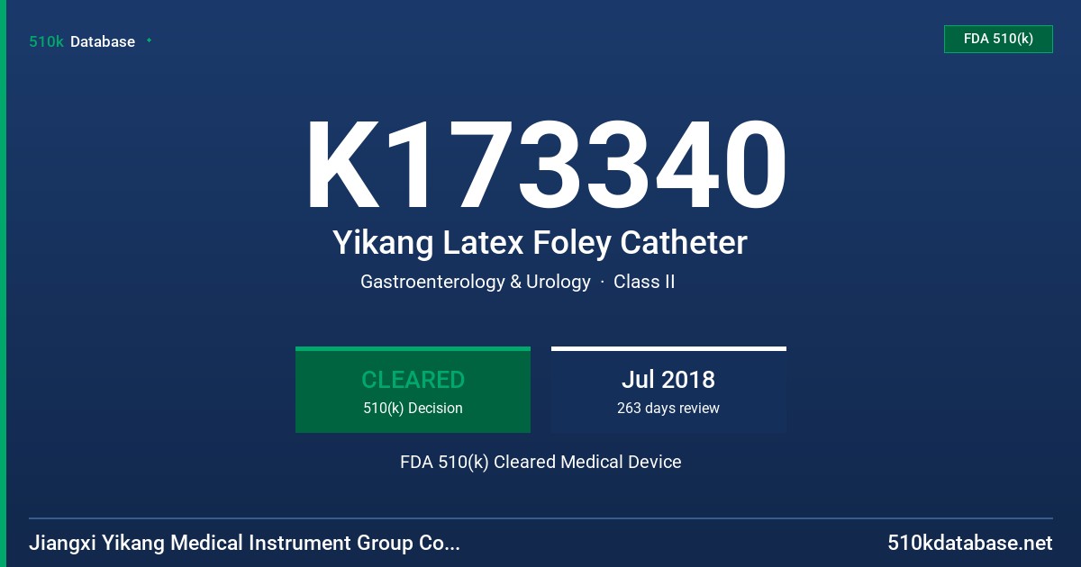 K173340 Yikang Latex Foley Catheter FDA 510(k) Cleared Medical Device