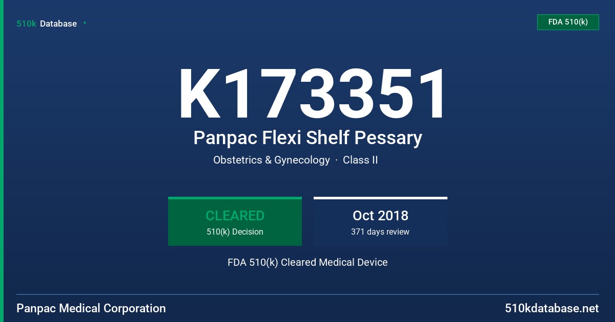 K173351 Panpac Flexi Shelf Pessary FDA 510(k) Cleared Medical Device