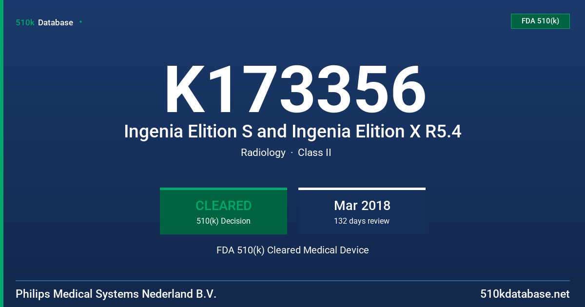 K173356 Ingenia Elition S and Ingenia Elition X R5.4 FDA 510(k) Cleared Medical Device