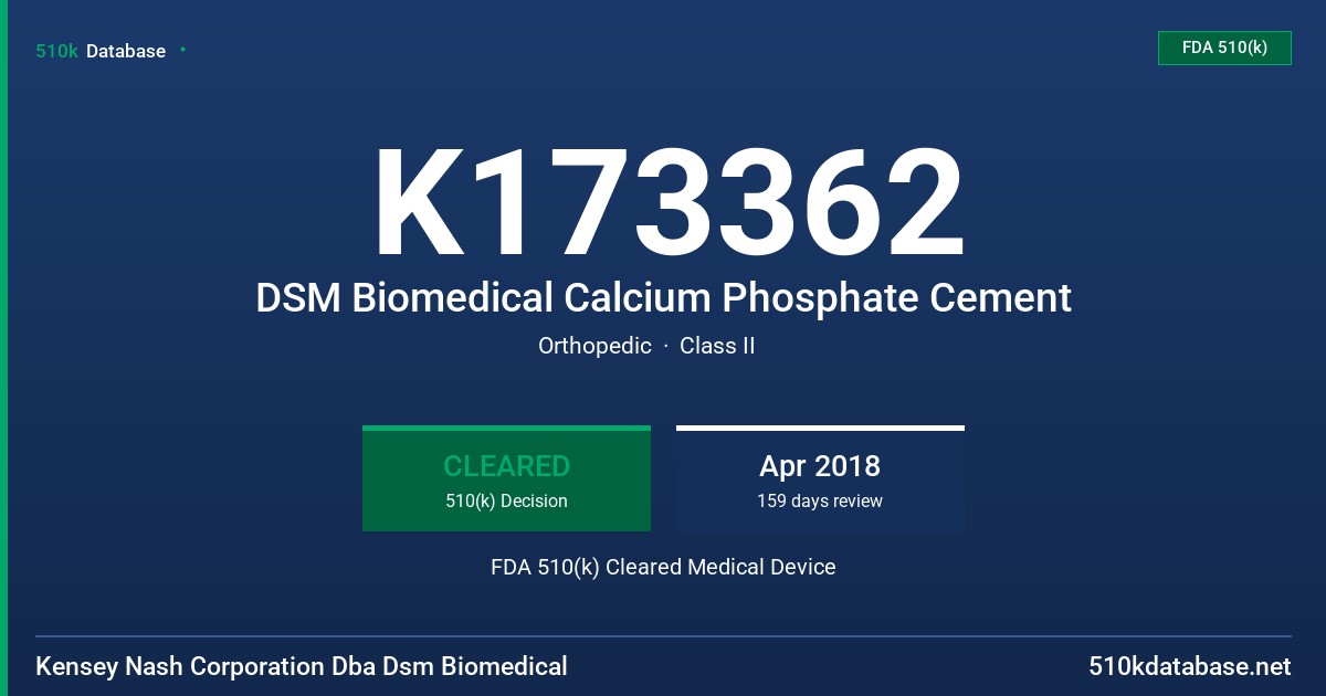 K173362 DSM Biomedical Calcium Phosphate Cement FDA 510(k) Cleared Medical Device