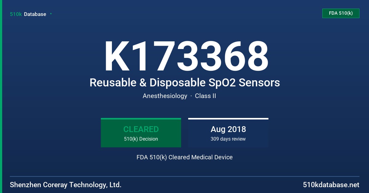 K173368 Reusable & Disposable SpO2 Sensors FDA 510(k) Cleared Medical Device