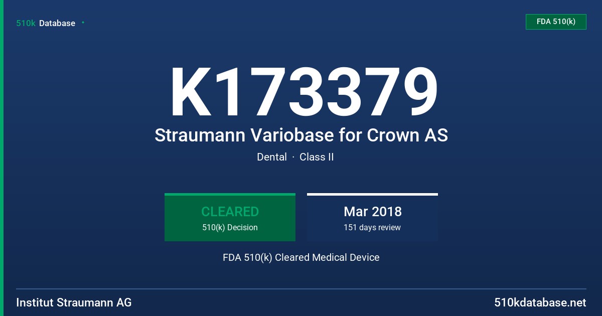 K173379 Straumann Variobase for Crown AS FDA 510(k) Cleared Medical Device